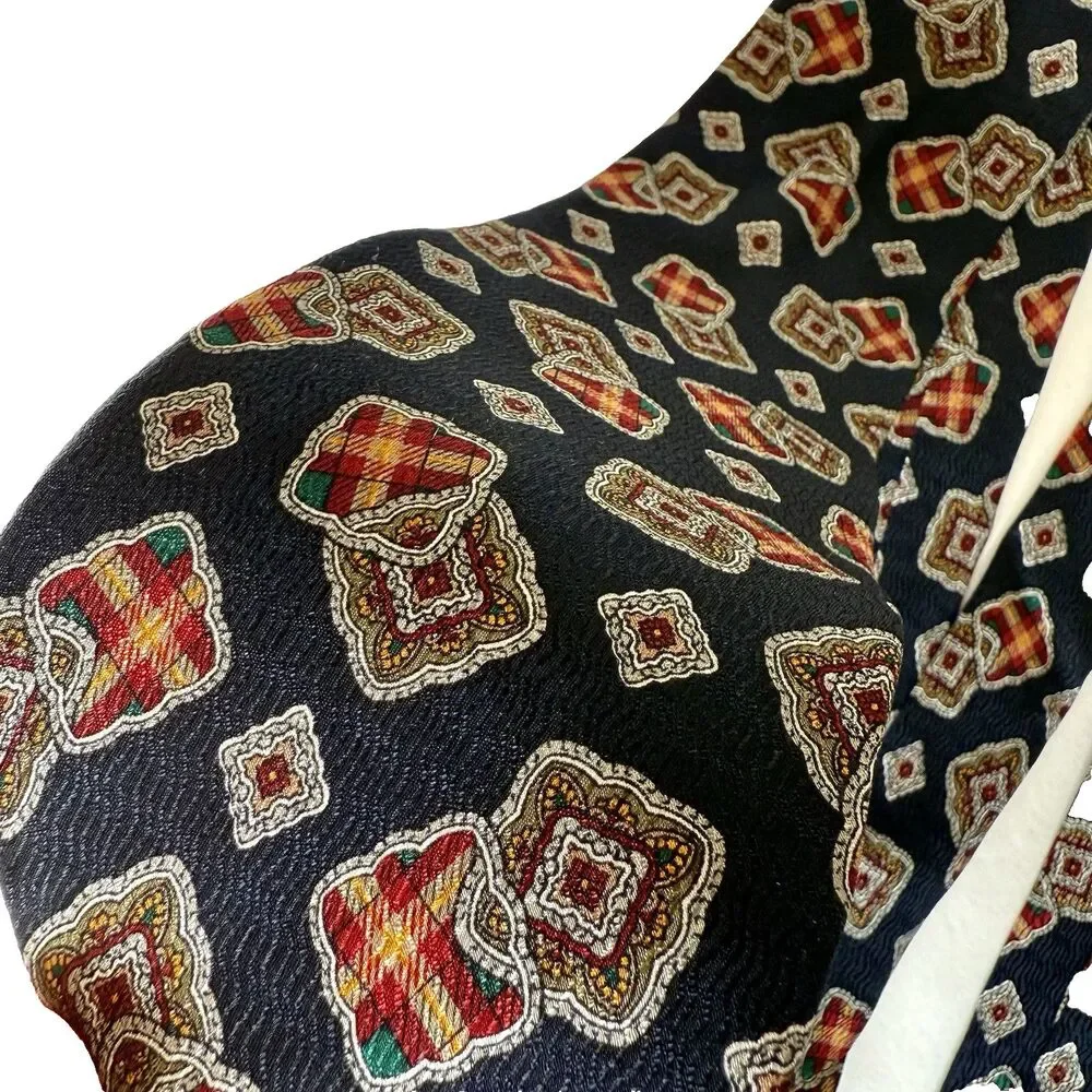 Gino Pompeii Tie 100% Silk From Italy NAVY BLUE TIE Plaid Textured Necktie